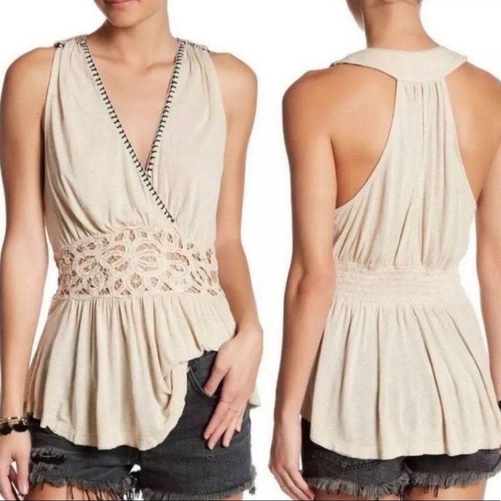 Free People Cream Peplum Lace Top